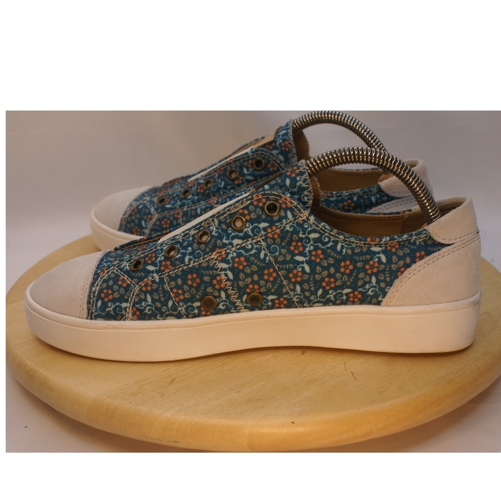 Spenco Womens Floral Slip On Sneakers Blue Orange Laceless Low Top Shoes Size 8B - Picture 9 of 11